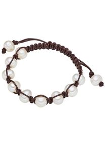 Valero Pearls, Damen Echtlederarmband mit S&uuml;&szlig;wasser-Zuchtperlen, Braun / Wei&szlig;