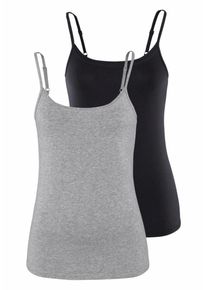 Vivance, Damen Spaghettitops (2 Stück) mit verstellbaren Trägern, Grau / Schwarz