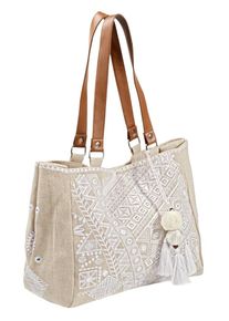 Heine, Damen Tasche mit seitlicher Stickerei, Sand