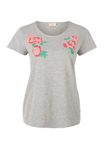 TRIANGLE, Damen T-Shirt mit Blu-Stickerei, Türkis / Grau / Rosa