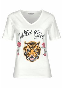 Only, Damen T-Shirt &raquo;WILD GIRL&laquo;, Goldgelb / Himbeer / Schwarz / Wei&szlig;