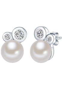 Valero Pearls, Damen Perlen-Ohrstecker mit Süßwasser-Zuchtperlen und Zirkonia, Silber