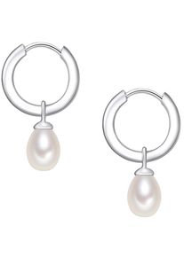 Valero Pearls, Damen Creolen mit Perlenanhänger, Silber / Naturweiß
