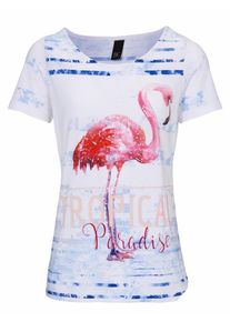 Heine, Damen T-Shirt mit Flamingo-Applikation, Weiß
