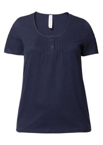 sheego Casual, Damen Shirt mit süßen Biesen am Ausschnitt, Marine