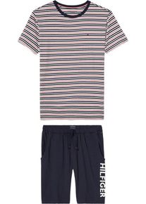 Tommy Hilfiger, Herren Pyjama 'SS SHORT SET MINI STRIPE', Navy / Rot / Weiß