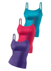 H.I.S. H.I.S, Damen Feinripp-Spaghettitops, Neonblau / Neonlila / Cranberry