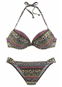 Buffalo, Damen Push-up-Bikini, Creme / Grün / Orange / Schwarz