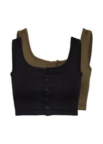 Missguided, Damen Top 'Ribbed Button Down Sleeveless Crop Top 2 Pack', Khaki / Schwarz