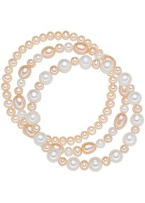 Valero Pearls, Damen Armband mit Süßwasser-Zuchtperlen 3er-Set, Apricot / Weiß