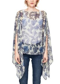 s.Oliver RED LABEL, Damen Poncho, Blau / Wei&szlig;