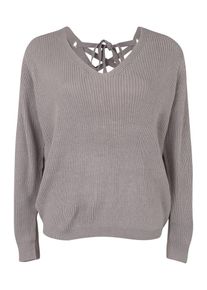 Urban Classics Curvy, Damen Pullover 'Ladies Back Lace Up Sweater', Grau