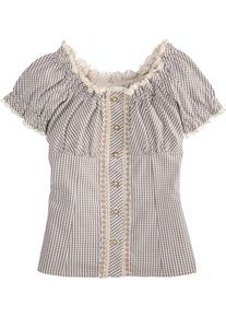 Marjo, Damen Trachtenbluse mit R&uuml;schen, Helllila / Wei&szlig;