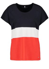 Gerry Weber, Damen T-Shirt 1/2 Arm Shirt mit Blockstreifen, Hellrot / Schwarzmeliert / Weiß