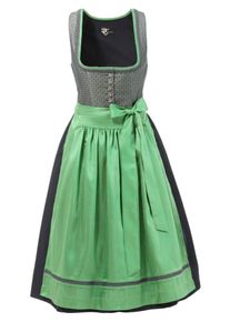 Turi Landhaus, Damen Dirndl midi mit Metallkn&ouml;pfen mit Hirschmotiv, Graphit / Gr&uuml;n