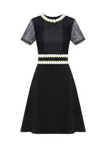 Apart, Damen Kleid mit kontrastfarbenem Effektband verziert, Gelb / Schwarz / Weiß