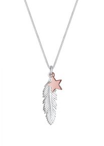 Elli, Damen Kette 'Feder, Multipendants, Sterne', Rosegold / Silber