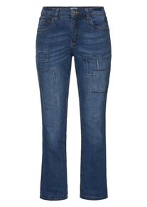 sheego Denim, Damen Casual Gerade Stretch-Jeans mit Patches, Blue Denim