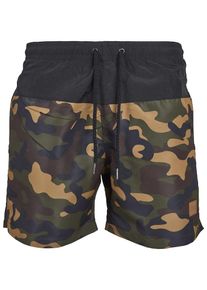 Urban Classics, Herren Shorts 'Block Swim', Kastanienbraun / Hellbraun / Khaki / Schwarz