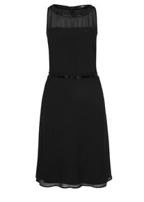 s.Oliver BLACK LABEL, Damen Chiffonkleid mit Schmuckperlen, Schwarz