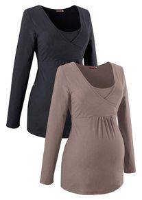 Neun Monate, Damen Stillshirt (Packung, 2 St&uuml;ck), Dunkelbeige / Schwarz