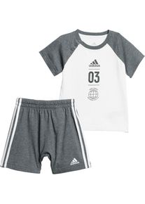 adidas Performance, T-Shirt + Shorts, Graumeliert / Wei&szlig;