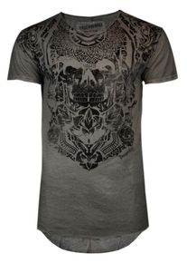 Trueprodigy, Herren T-Shirt 'Maori Skull Tattoo', Dunkelgrau / Schwarz