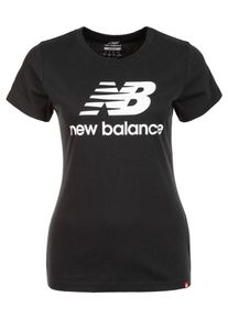 New Balance, Damen T-Shirt 'Essentials Stacked Logo', Schwarz / Wei&szlig;