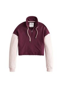 Hollister, Damen Sweatshirt 'SB19-CROP MIN LOGO MOCK NECK', Burgunder / Perlwei&szlig;