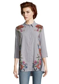 BETTY & CO Betty & Co, Damen Bluse, Taubenblau / Mischfarben / Weiß