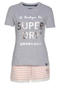Superdry, Damen Loungewear 'Emma Lace', Graumeliert / Rosa / Wei&szlig;