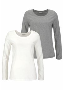 Cheer, Damen Langarmshirt, Graumeliert / Wollweiß
