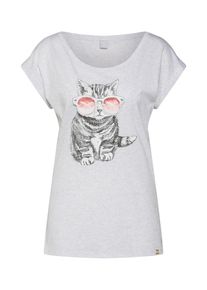 Iriedaily, Damen T-Shirt 'Iriecat', Hellgrau / Dunkelgrau / Wei&szlig;