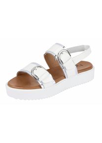 Heine, Damen Sandalette mit Zierschlie&szlig;en, Silber / Wei&szlig;