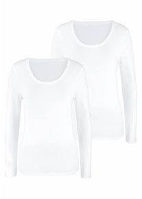 Vivance, Damen Langarmshirts (2 Stück) aus Baumwoll-Stretch, Weiß