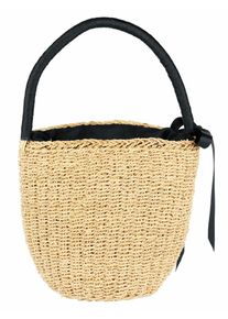 Heine, Damen Korbtasche mit Schleife, Hellbeige / Schwarz
