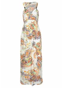 Lascana, Damen Maxikleid, Hellorange / Wei&szlig;