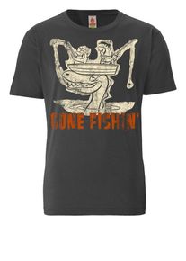 logoshirt, Herren T-Shirt 'Familie Feuerstein', Dunkelgrau / Orangerot