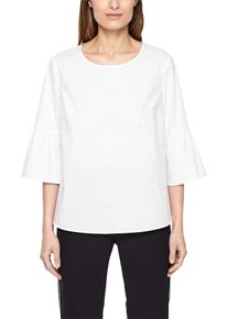 s.Oliver BLACK LABEL, Damen Volant-Bluse mit Schmuckperlen, Weiß