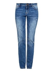 s.Oliver RED LABEL, Damen Shape Slim: Bluejeans im Used-Look, Blue Denim