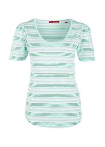 s.Oliver RED LABEL, Damen Gestreiftes Leinen-Shirt, Grün / Mint / Weiß