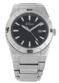 s.Oliver RED LABEL, Herren Armbanduhr 'SO-15156-MQR', Schwarz / Silber