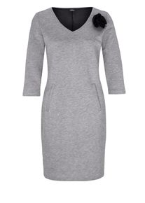s.Oliver BLACK LABEL, Damen Weiches Kleid mit Blubrosche, Graumeliert