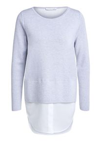 Oui, Damen Pullover, Hellgrau / Wei&szlig;