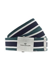 Tom Tailor, Herren Gürtel 'Cotton webbing belt with stripes', Navy / Dunkelgrün / Weiß