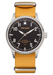 POP PILOT, Herren Uhr 'JNB', Dunkelbraun / Gelb / Silber