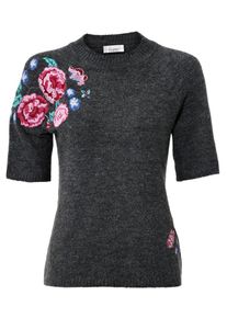 Heine, Damen Stickereipullover mit Wolle, Anthrazit