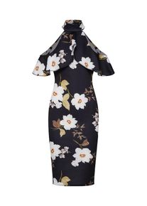 Missguided, Damen Kleid 'HIGH NECK FRILL COLD SHOULDER MIDI DRESS', Schwarz / Naturweiß