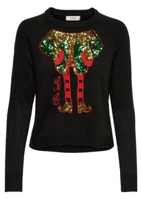 Jacqueline de Yong, Damen Strickpullover, Goldgelb / Grün / Rot / Schwarz