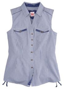 Spieth & Wensky SPIETH & WENSKY, Damen Trachtenbluse mit seitlicher Raffung, Blau / Wei&szlig;